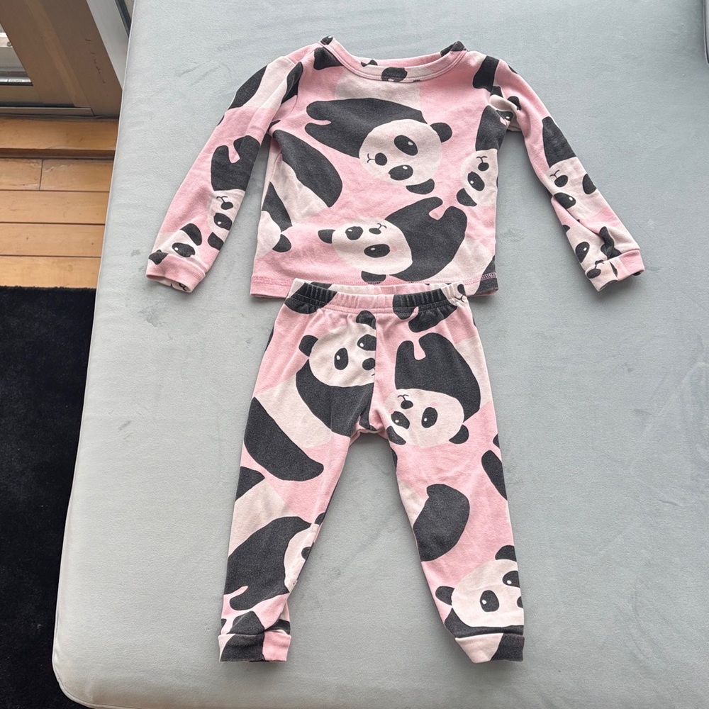 Tea Collection Panda Print Kids Pajamas - Pink and Black
